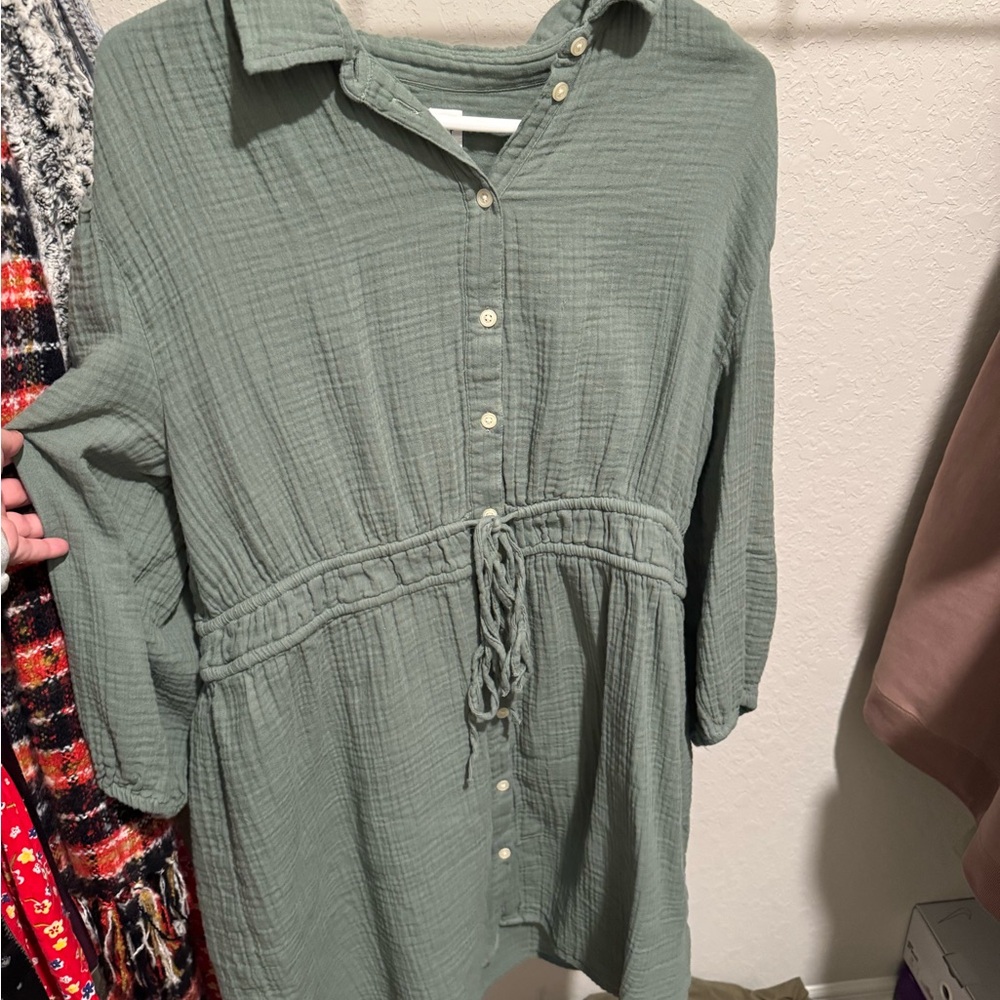 GAP Sage Green Button-Down Dress